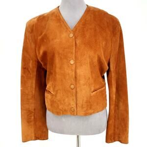 Rust Suede Leather Jacket Womens Medium Lined Snap Front Pockets Crop Gorpcore